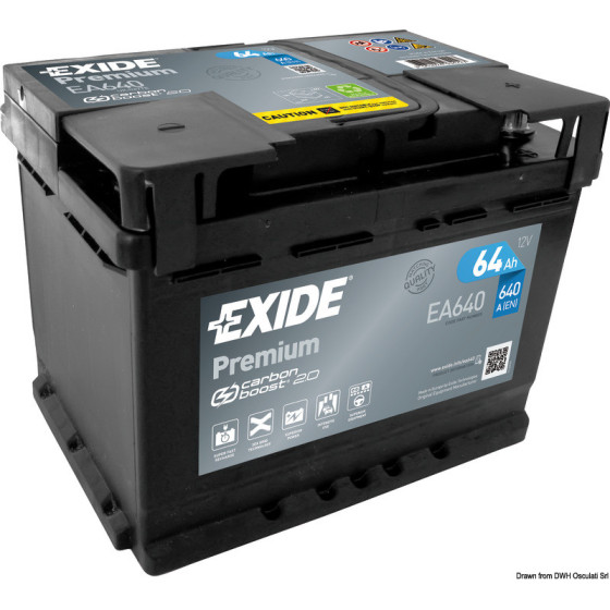 Batteries EXIDE Premium pour démarrage et équipements de bord Variante ou Accessoires Réduit:Premium pour démarrage 64 Ah *12.40