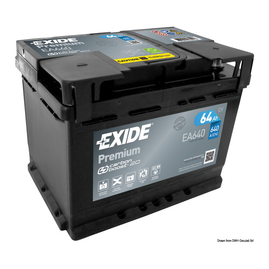 Batteries EXIDE Premium pour démarrage et équipements de bord Variante ou Accessoires Réduit:Premium pour démarrage 64 Ah *12.40
