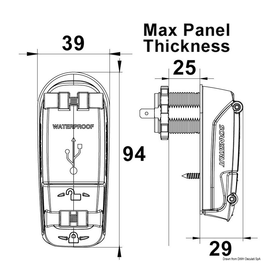 Prise + câble USB étanches IPx6 