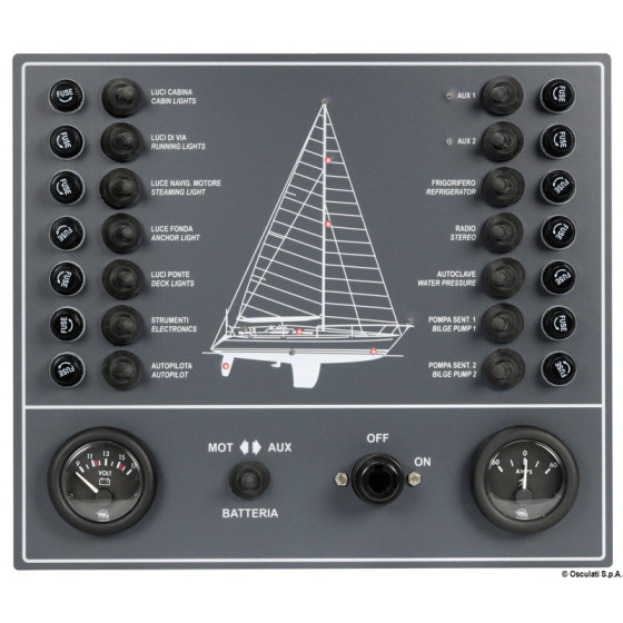 Tableau électrique avec 14 interrupteurs Variante ou Accessoires Réduit:bateau à voile 14 interrupteurs *14.808.01*