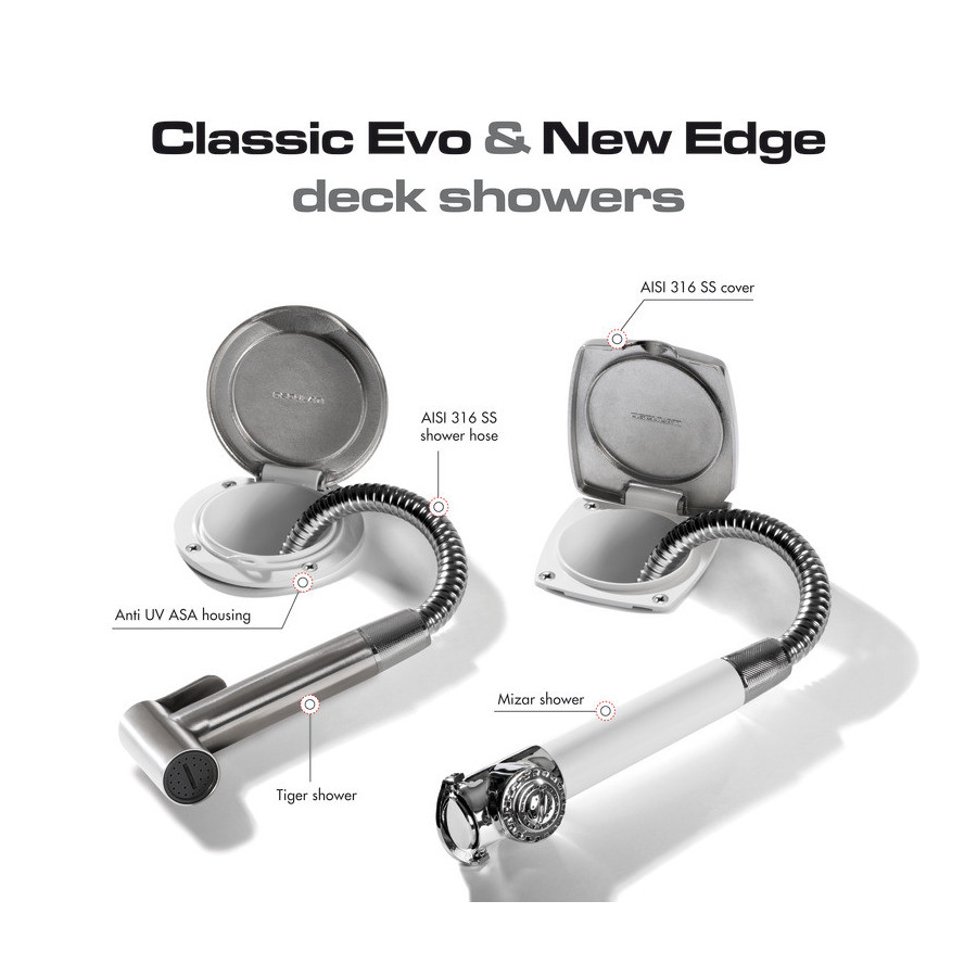 Boîtier douchette de pont Classic Evo avec douchette Tiger en inox. 