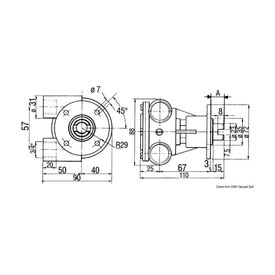 Pompe type NAUCO FPR040, bridée, application directe sur le moteur 