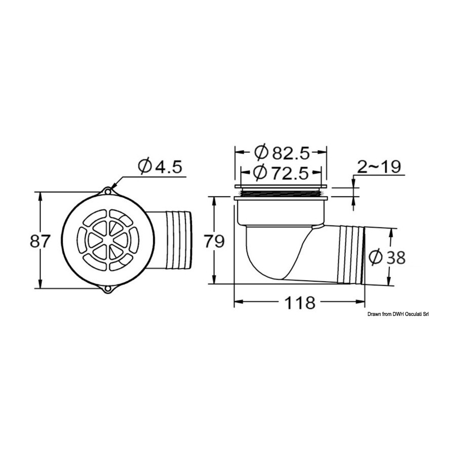 Évacuations pour cockpit 90° avec non-retour Variante ou Accessoires Réduit:90° avec non-retour ø 1.5" *17.126.01*