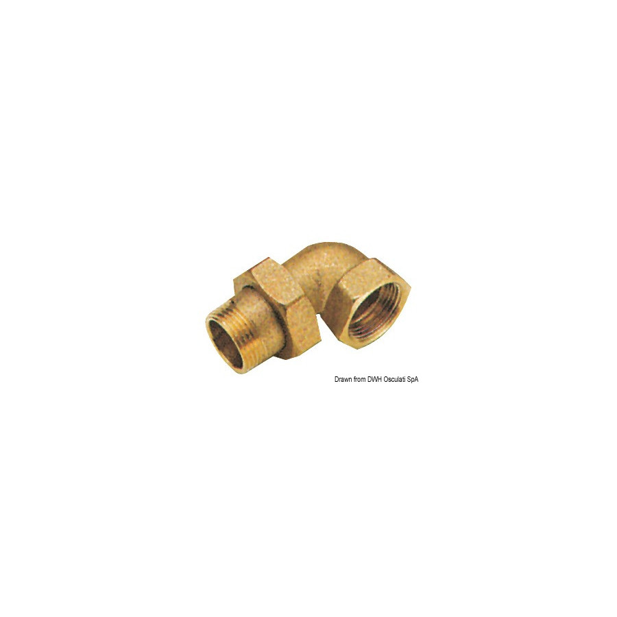 Raccord coudé à 90, 3 pièces, mâle/femelle avec fermeture sphéro-conique et o-ring 