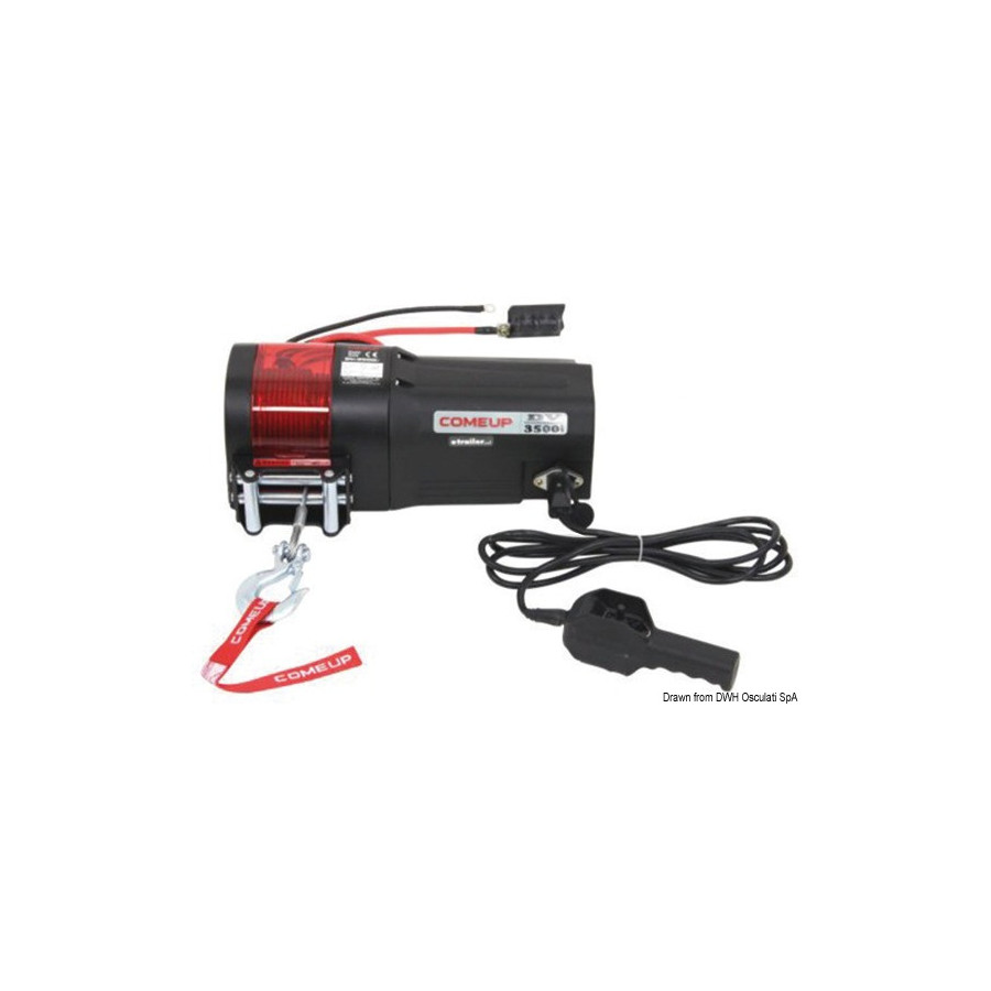 Treuil électrique pour halage embarcations, tendeur de service, moto de mer ou pour les remorques. 