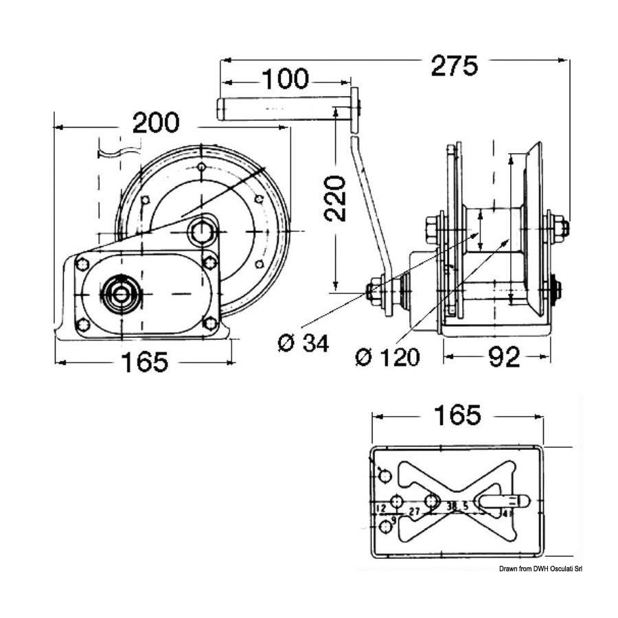 Treuil pour halage embarcations avec embrayage 