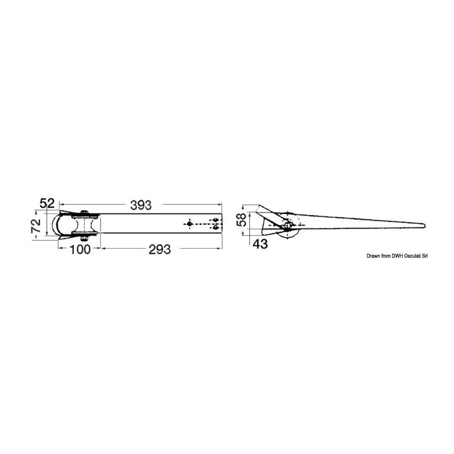 Davier de proue avec guide-chaîne Variante ou Accessoires Réduit:proue inox 393 x 52 mm *01.118.86*