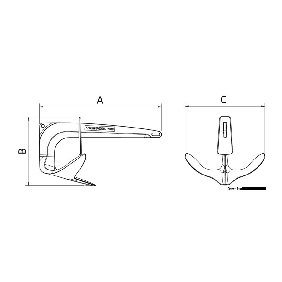 Davier de proue + ancre Trefoil® avec fermeture de protection contre l'eau 