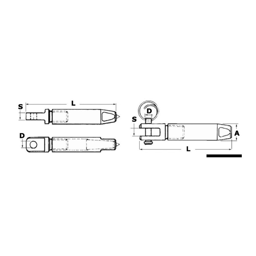 Terminal en inox AISI 316 pour câble Parafil 