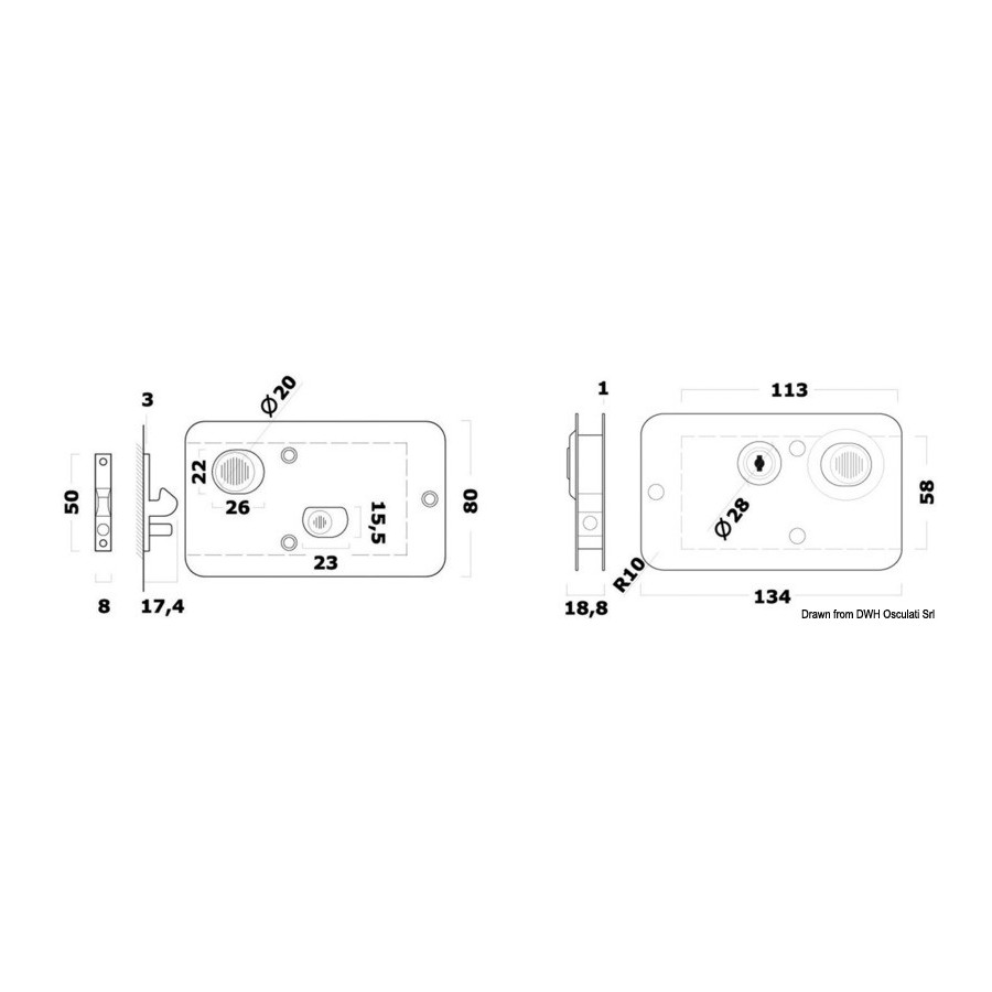 Serrure pour portes coulissantes universelle D/G 