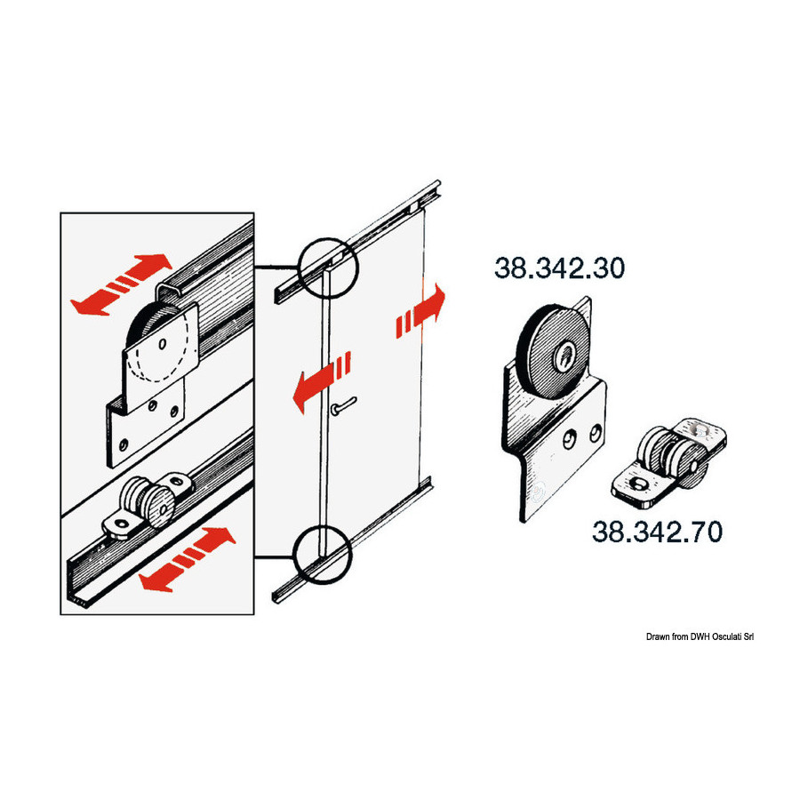 Rail et chariot pour portes coulissantes en inox 