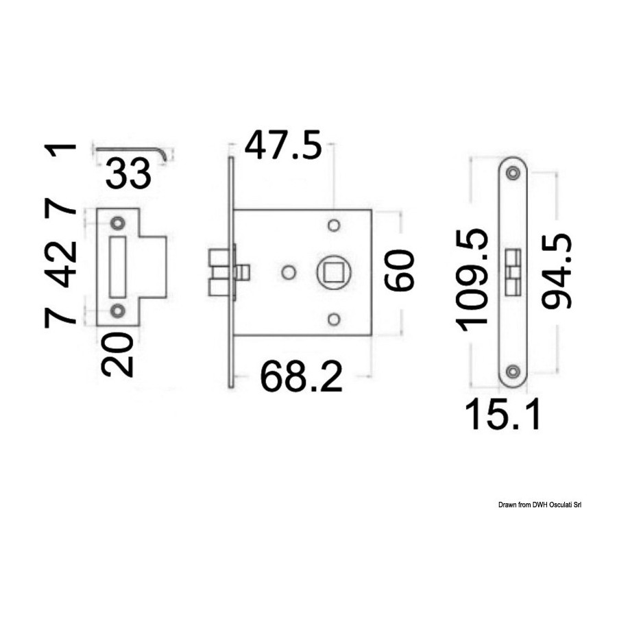 Serrure anti-vibration reversible (D-G) à encastrer 