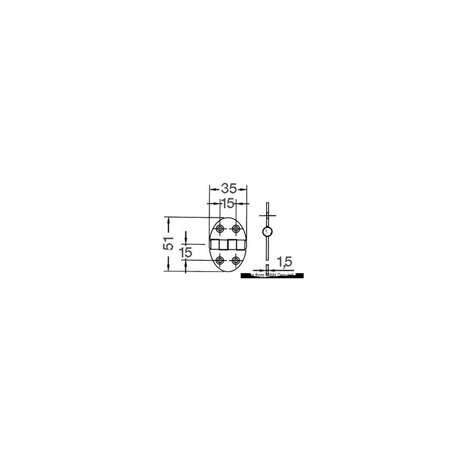 Charnières ovales Variante ou Accessoires Réduit:35x51 mm avec goujons 1,5 mm *38.450.01* Qté : 3