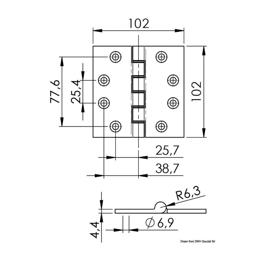 Charnière en acier de moulage Variante ou Accessoires Réduit:102 x 102 x 4 mm *38.455.14*