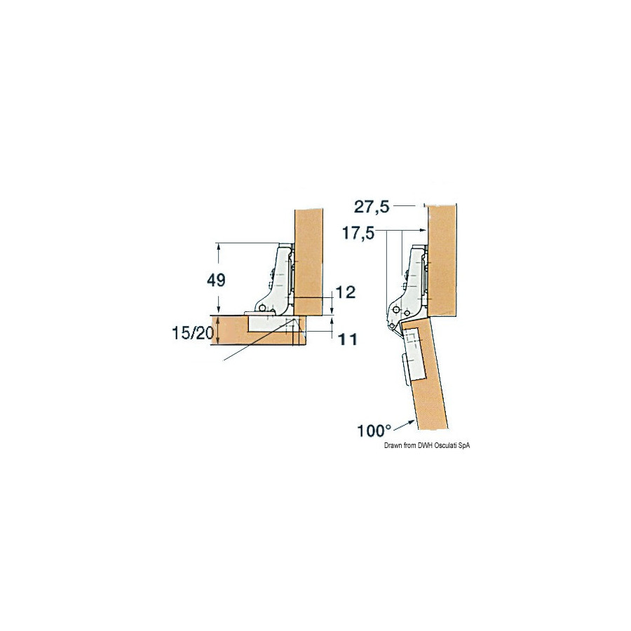 Charnière à ressort pour portes SUGATSUNE Variante ou Accessoires Réduit:ressort 5-9 mm 94x54 mm *38.525.42*