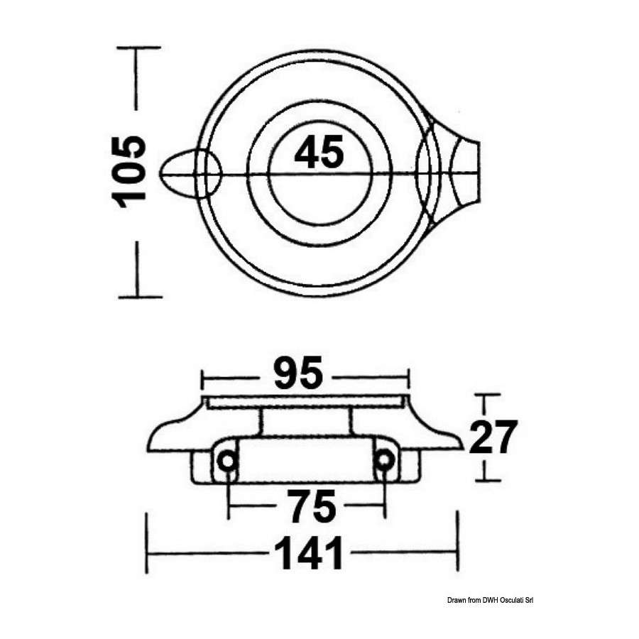 Anode en deux pièces pour sail drive, collier ø 107 mm. 