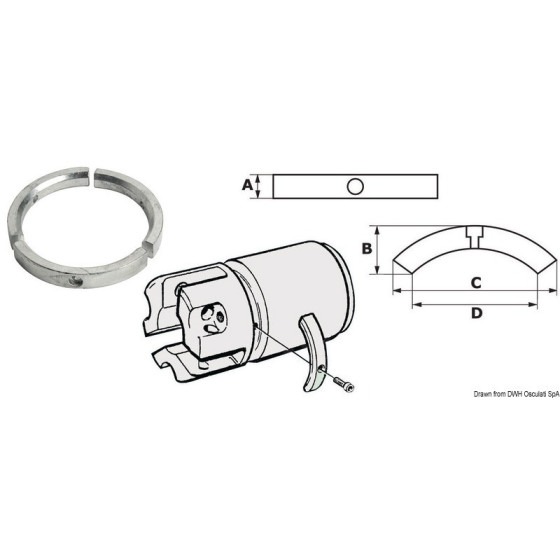 Anode pour hélice pieds Sail Drive/Folding Prop, série 3 pièces 