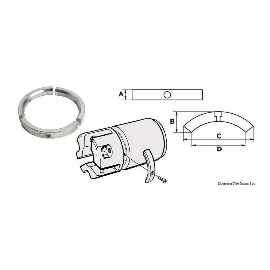 Anode pour hélice pieds Sail Drive/Folding Prop, série 3 pièces 