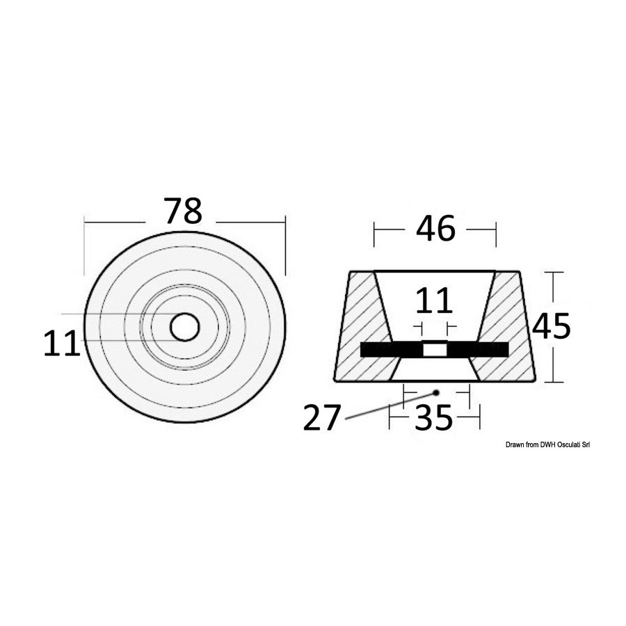 Anode circulaire à fixer avec un seul boulon 
