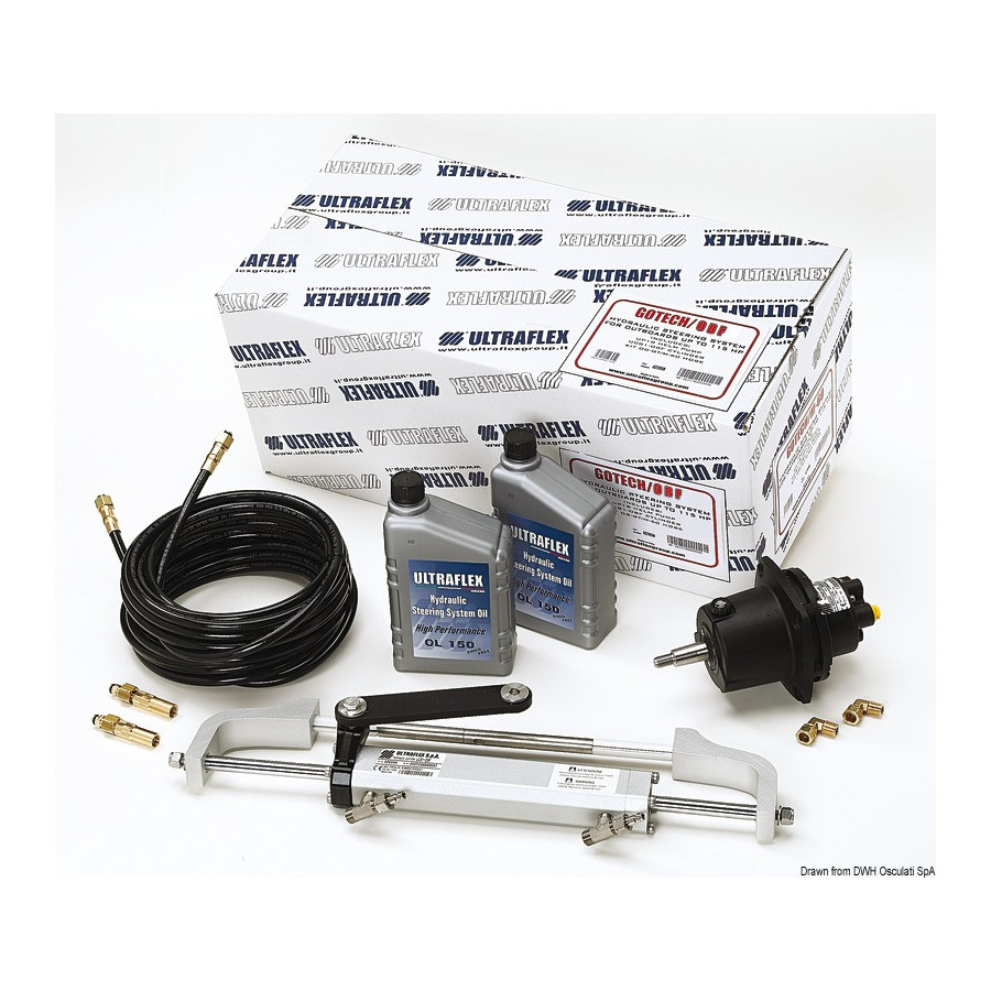 Timonerie hydraulique Gotech ULTRAFLEX pour moteurs in-bord et hors-bord jusqu'à 115 HP, fournie en kit complet Variante ou Acce