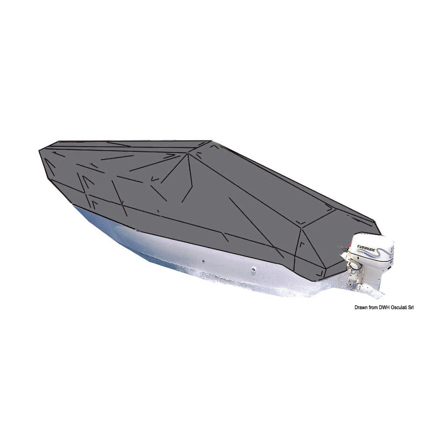Bâche pour bateaux à plat-bord bas avec console de pilotage centrale 