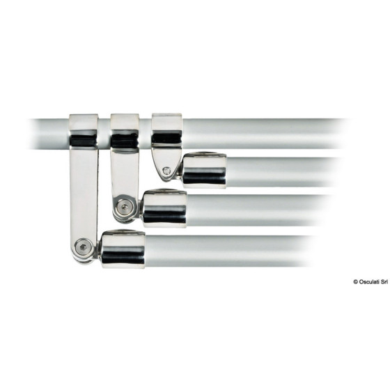 Articulation à fourche pour capotes à trois arceaux 