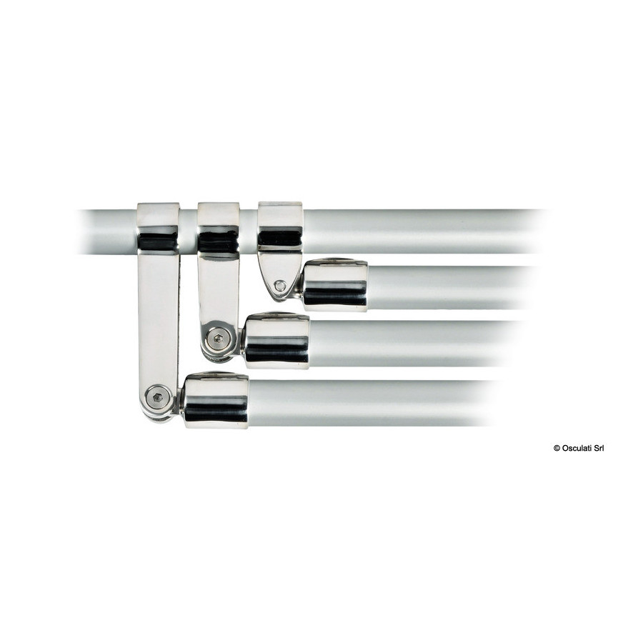 Articulation à fourche pour capotes à trois arceaux 