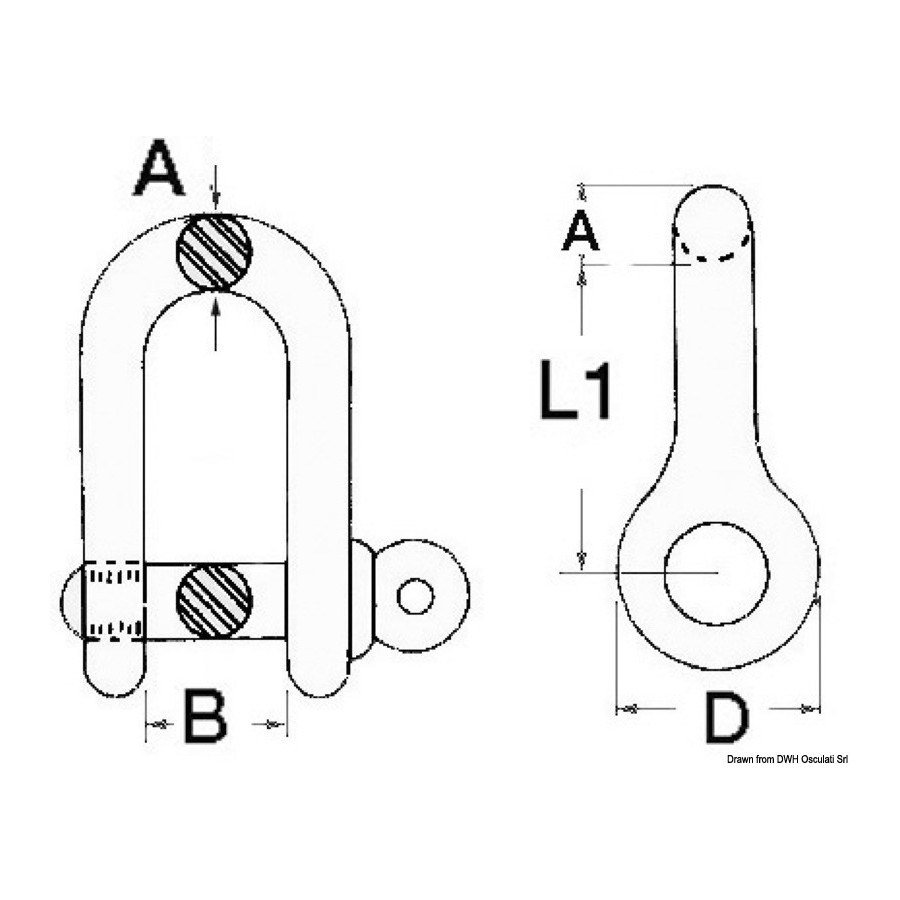 Manilles modèle "long" à axe imperdable 