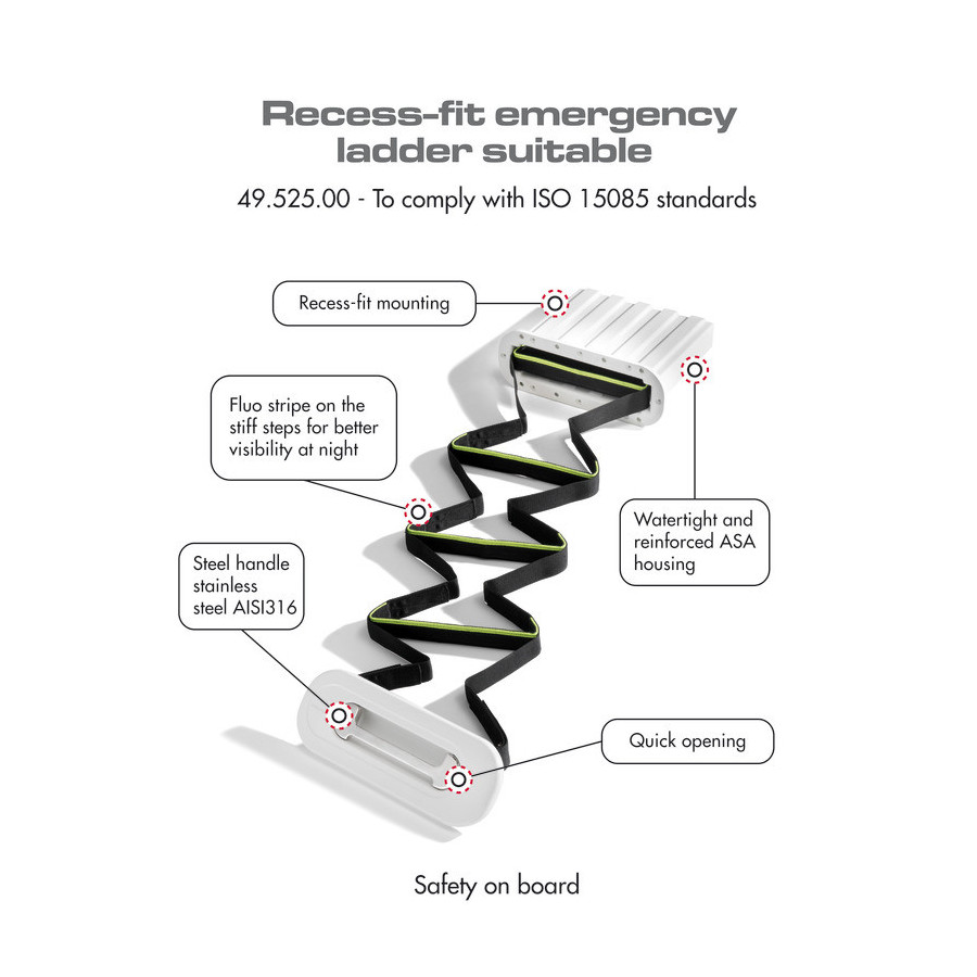 Échelle de secours à encastrer en conformité avec les normes ISO 15085 et ABYC H-41 