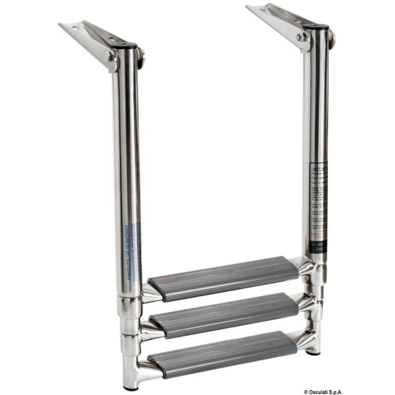 Échelle télescopique pour plate-forme avec tubes ovales et marche majorée Variante ou Accessoires Réduit:tubes ovals 3 marches *
