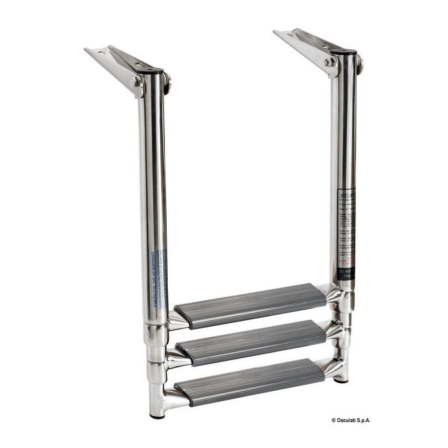 Échelle télescopique pour plate-forme avec tubes ovales et marche majorée Variante ou Accessoires Réduit:tubes ovals 3 marches *