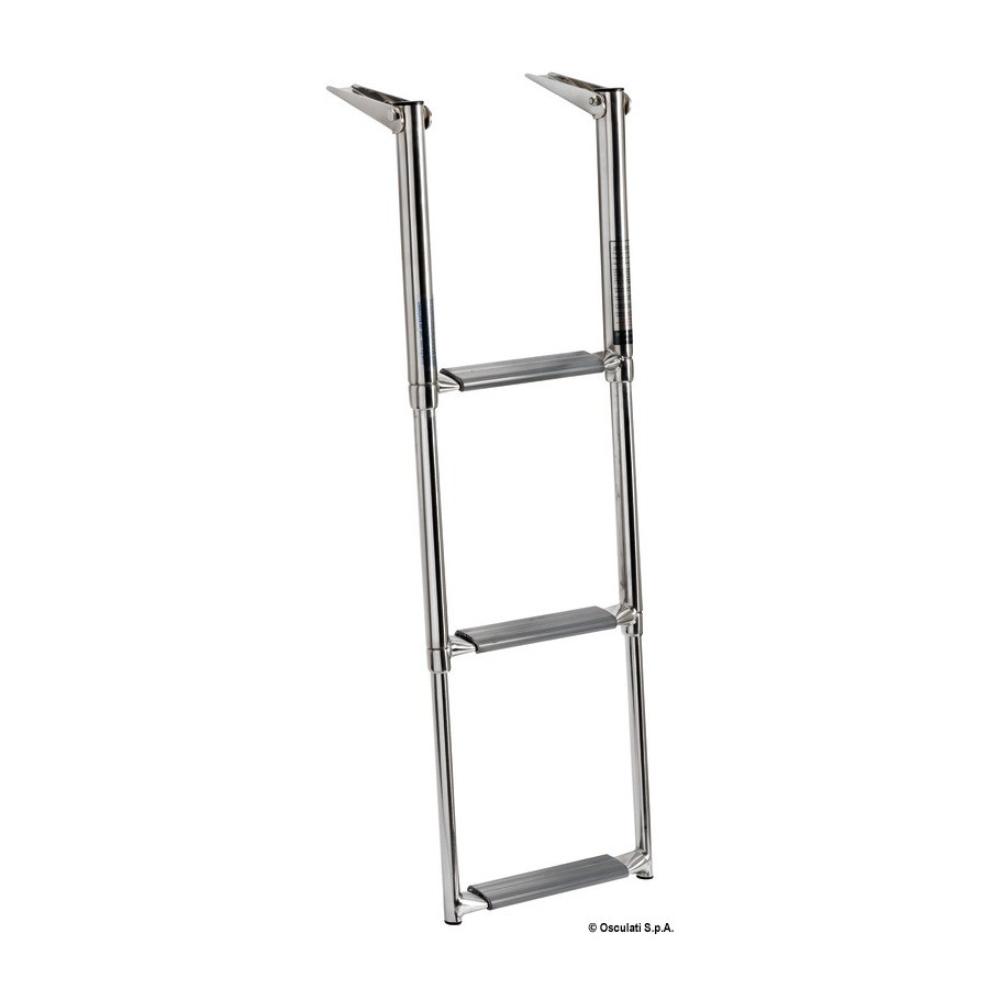 Échelle télescopique pour plate-forme avec tubes ovales et marche majorée Variante ou Accessoires Réduit:tubes ovals 3 marches *