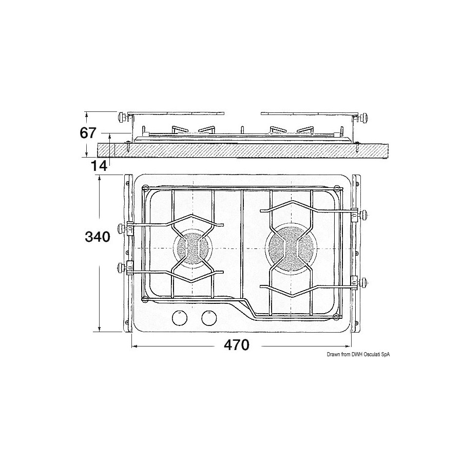 Plans de cuisson à gaz "Techimpex" Variante ou Accessoires Réduit:2 feux Techimpex *50.100.52*