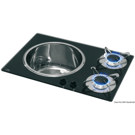 Plan en cristal + lavabo en inox 