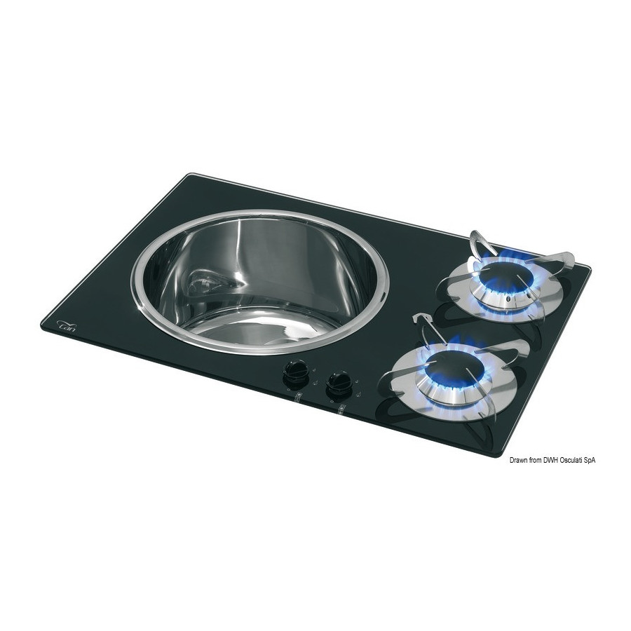 Plan en cristal + lavabo en inox 