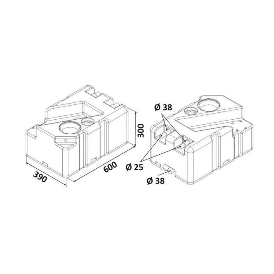 Réservoir des eaux usées avec broyeur horizontal et bouchons embout Variante ou Accessoires Réduit:usées avec broyeur 12 V 50 l 