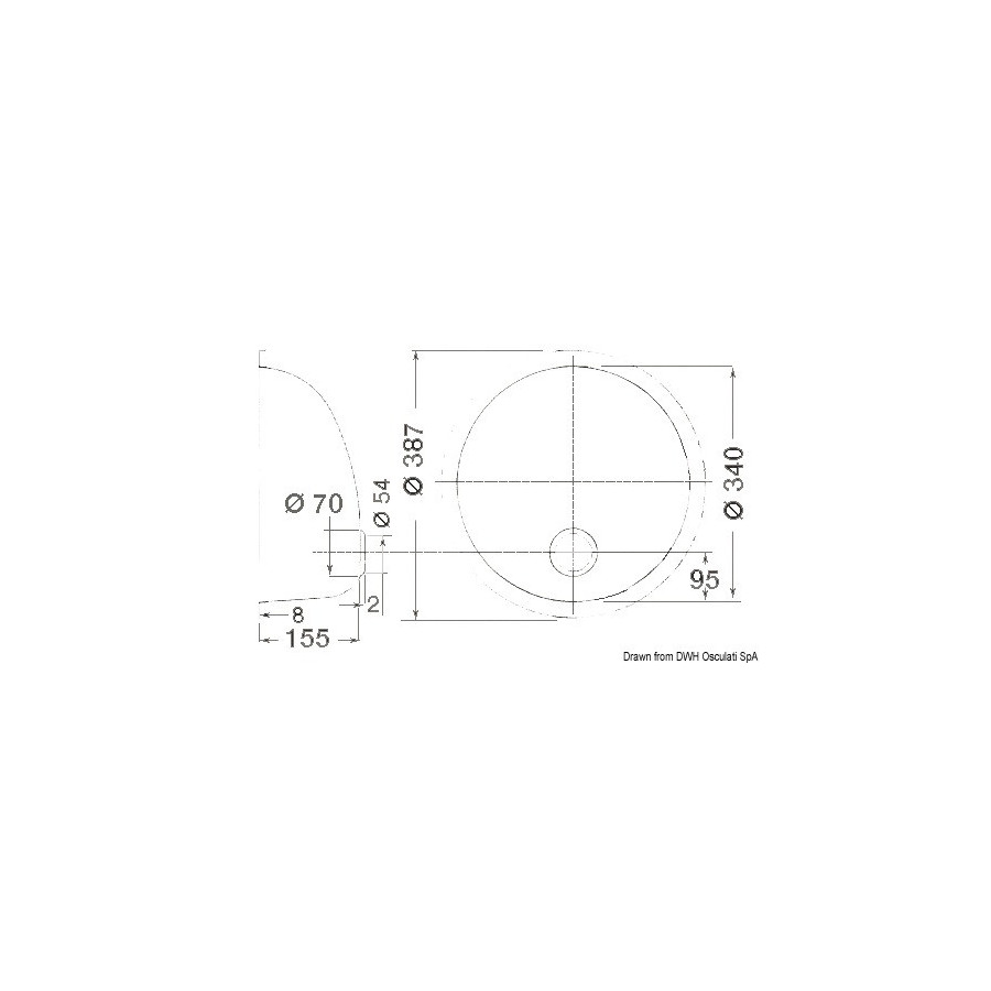 Évier rond et ovale Variante ou Accessoires Réduit:inox poli miroir 387 mm *50.186.85*