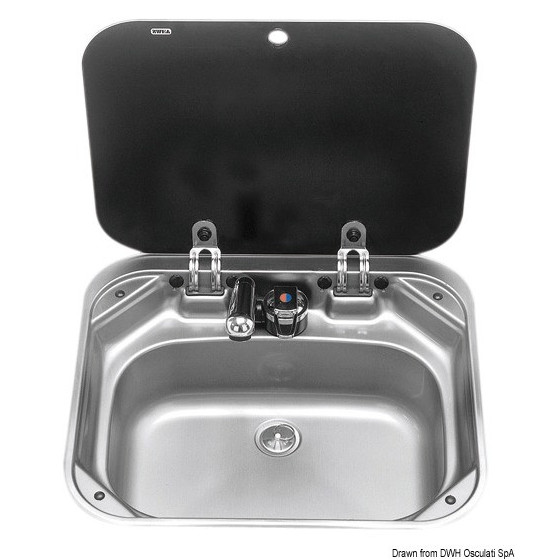 Évier SMEV en acier inox avec couvercle en verre trempé fumé 