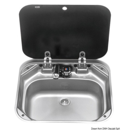 Évier SMEV en acier inox avec couvercle en verre trempé fumé