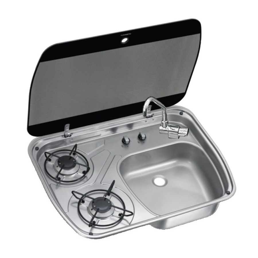 Plan de cuisson SMEV/DOMETIC en acier inox avec couvercle en verre trempé fumé 