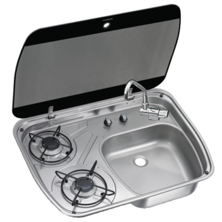 Plan de cuisson SMEV/DOMETIC en acier inox avec couvercle en verre trempé fumé