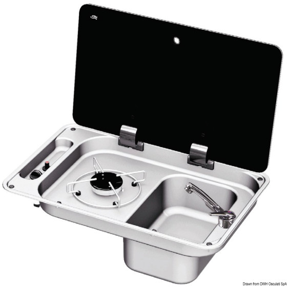 Plan de cuisson avec couvercle en verre trempé fumé Variante ou Accessoires Réduit:1 feu - droite couvercle vitre fumé *50.805.0