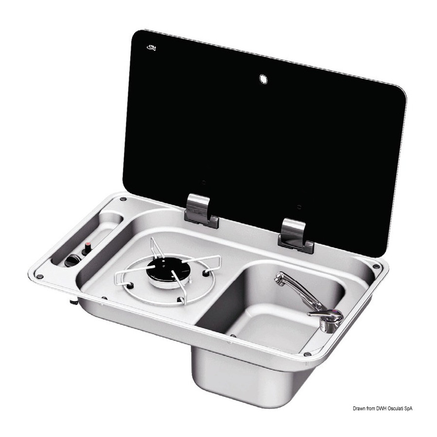 Plan de cuisson avec couvercle en verre trempé fumé Variante ou Accessoires Réduit:1 feu - droite couvercle vitre fumé *50.805.0