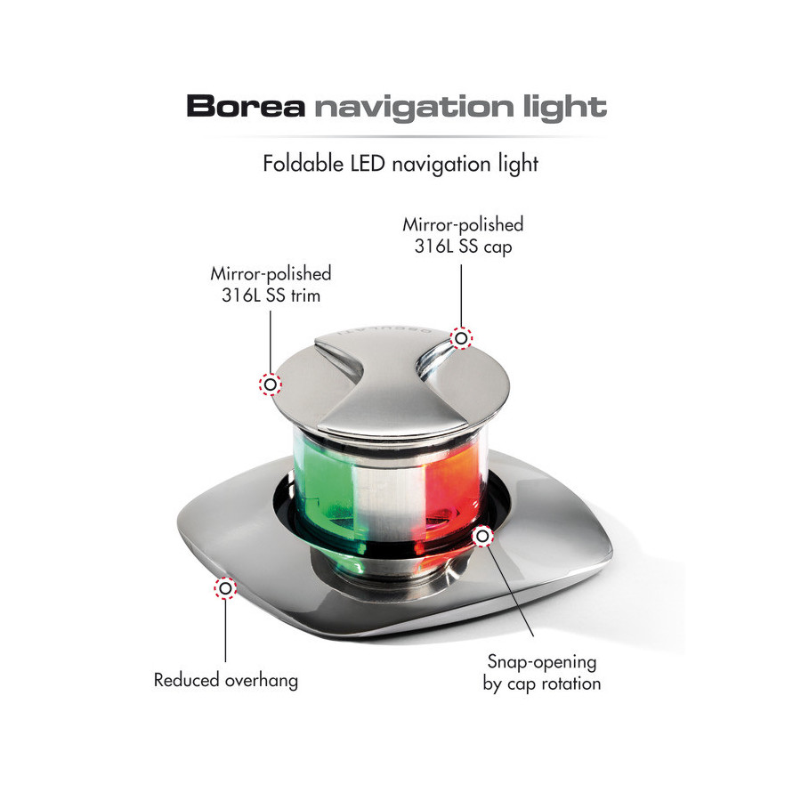 Feux de navigation LED rabattable Borea, pour bateaux jusqu'à 20 m 