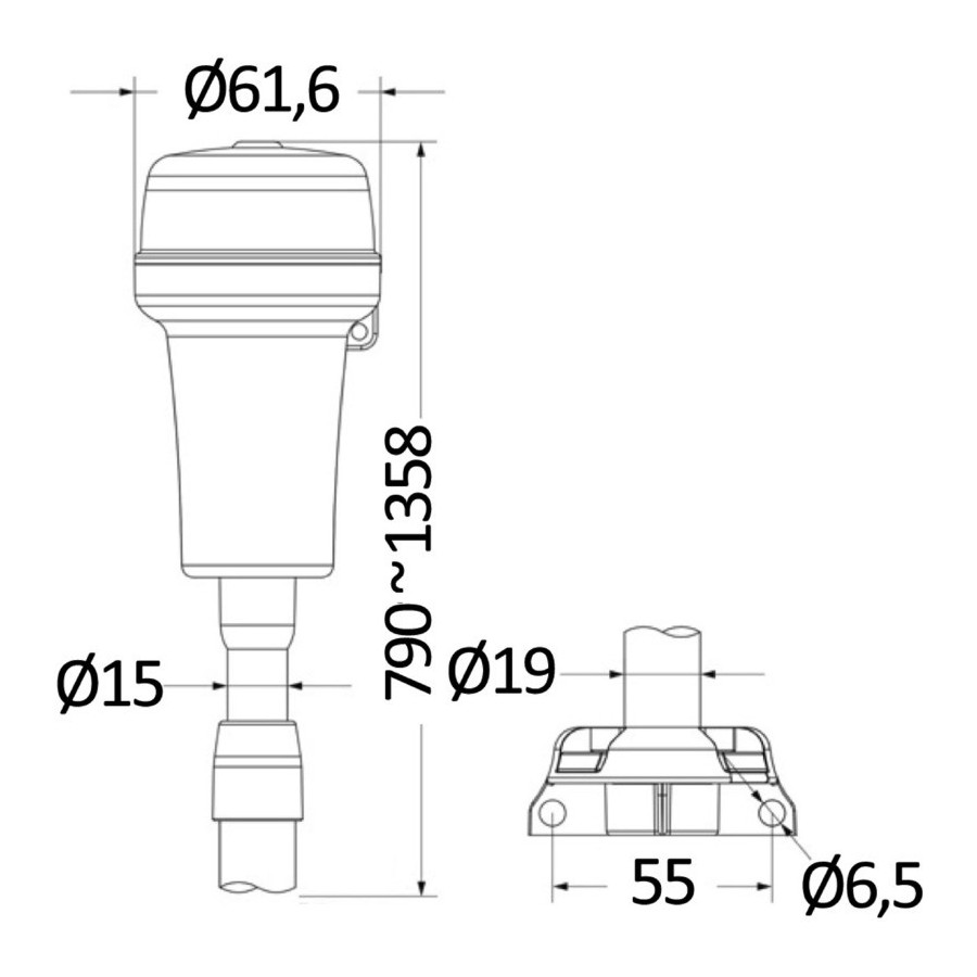 Feux LED de navigation indépendants multifonction sur hampe télescopique Variante ou Accessoires Réduit:navigation blanc 360° su
