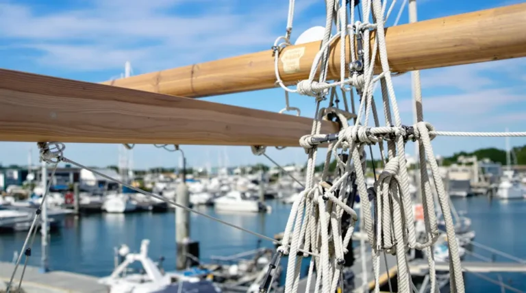 Voilier sur mer calme au lever du soleil, voiles brillantes dans la lumière.