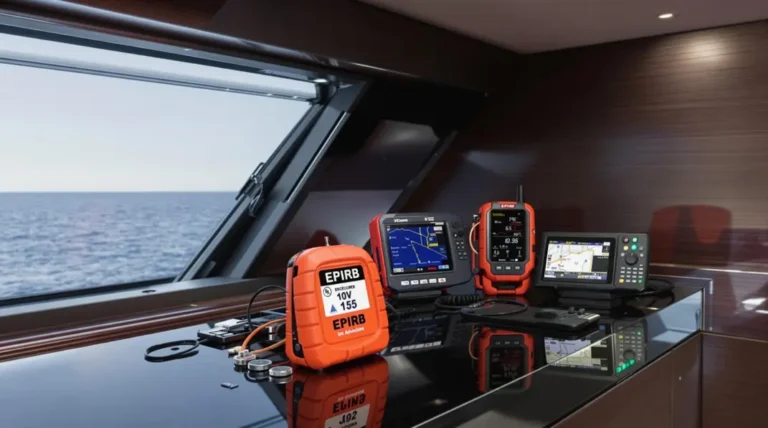 Bateaux en navigation avec équipements de sécurité en mer.