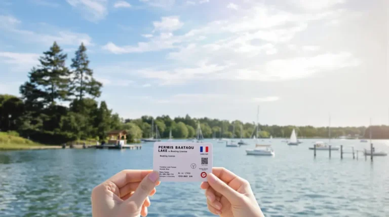 Vue d'un port avec des bateaux et des personnes s'informant sur les nouvelles exigences du permis bateau 2025.