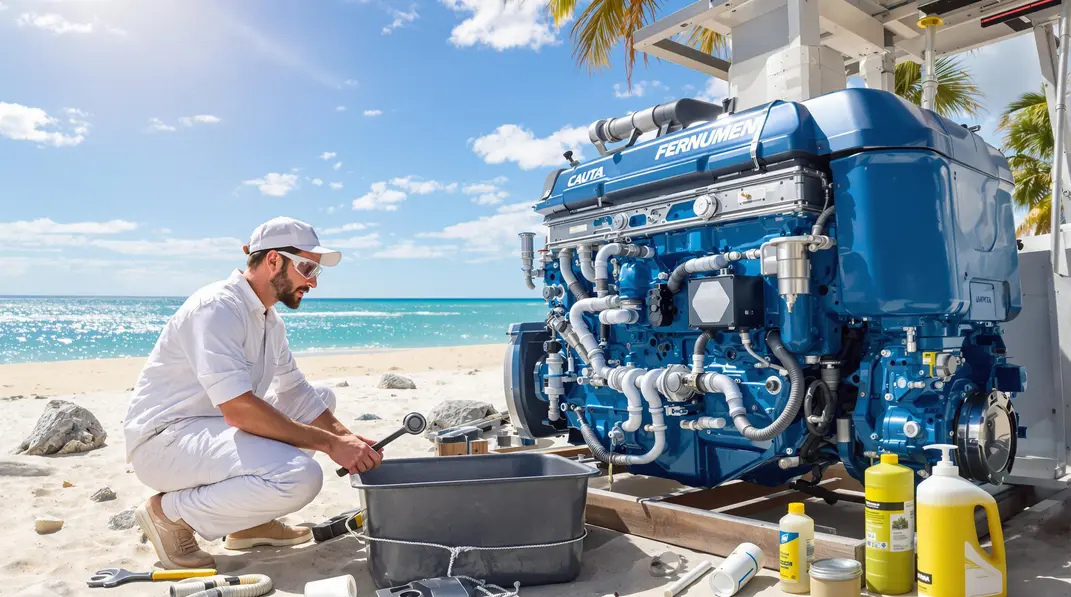 Vérification cruciale avant le démarrage d’un moteur marin.