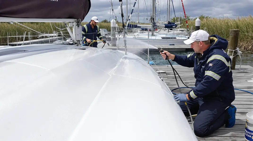Bateau en polyester montrant une coque bien entretenue grâce à des mesures préventives.
